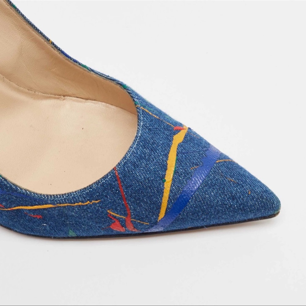 Manolo Blahnik Denim Paint-Splatter Pumps, Size 42 - Picture 7 of 9